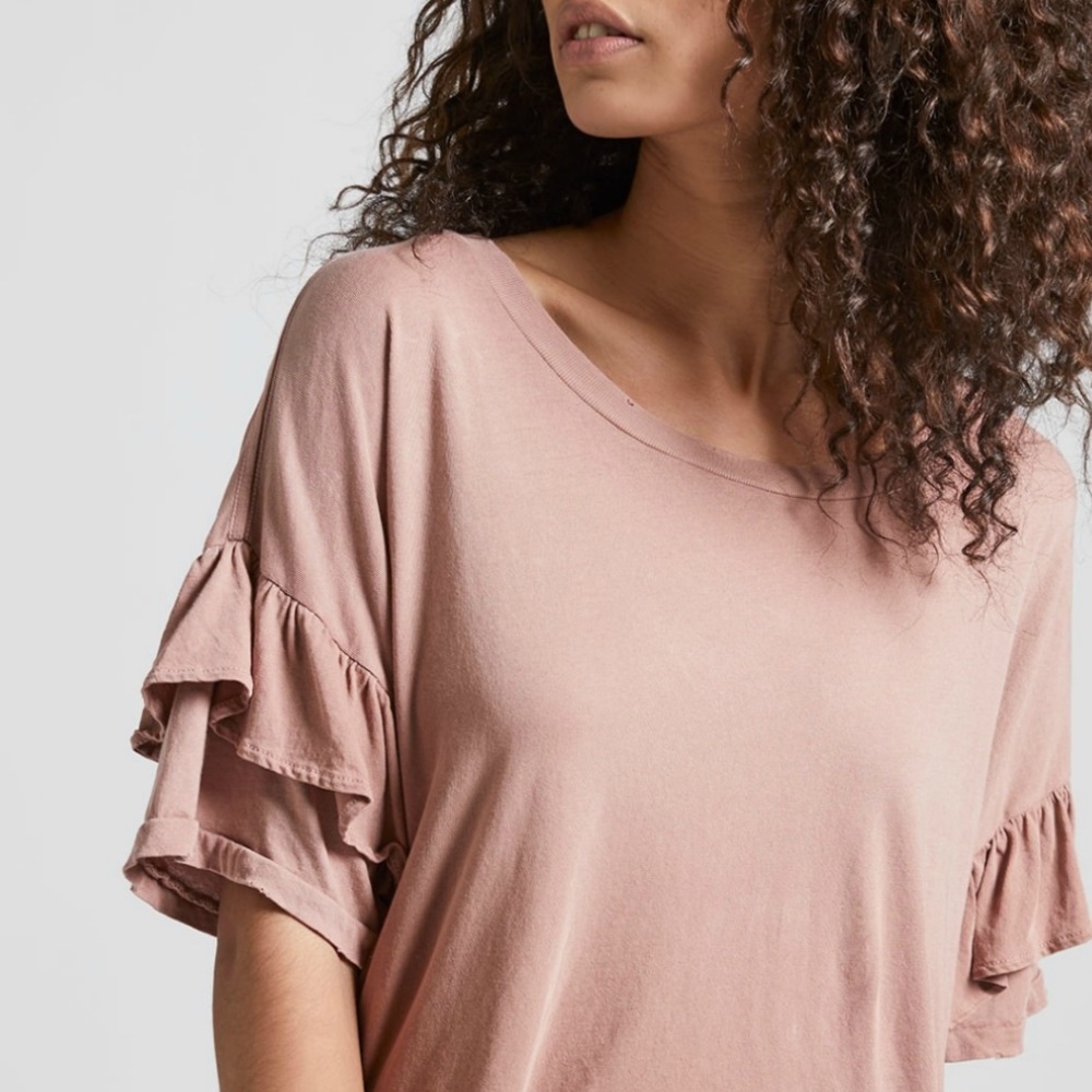 Current/Elliot- Pink Ruffle Sleeve Tee